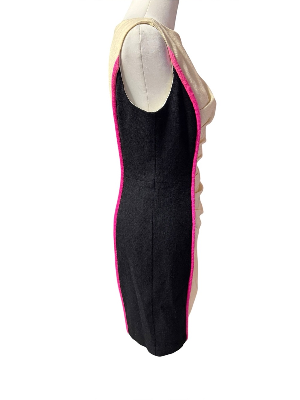 Milly New York Shocking Pink Sheath Dress Lined Wool Cream Black Sz 6 MSRP $425 - Picture 8 of 13